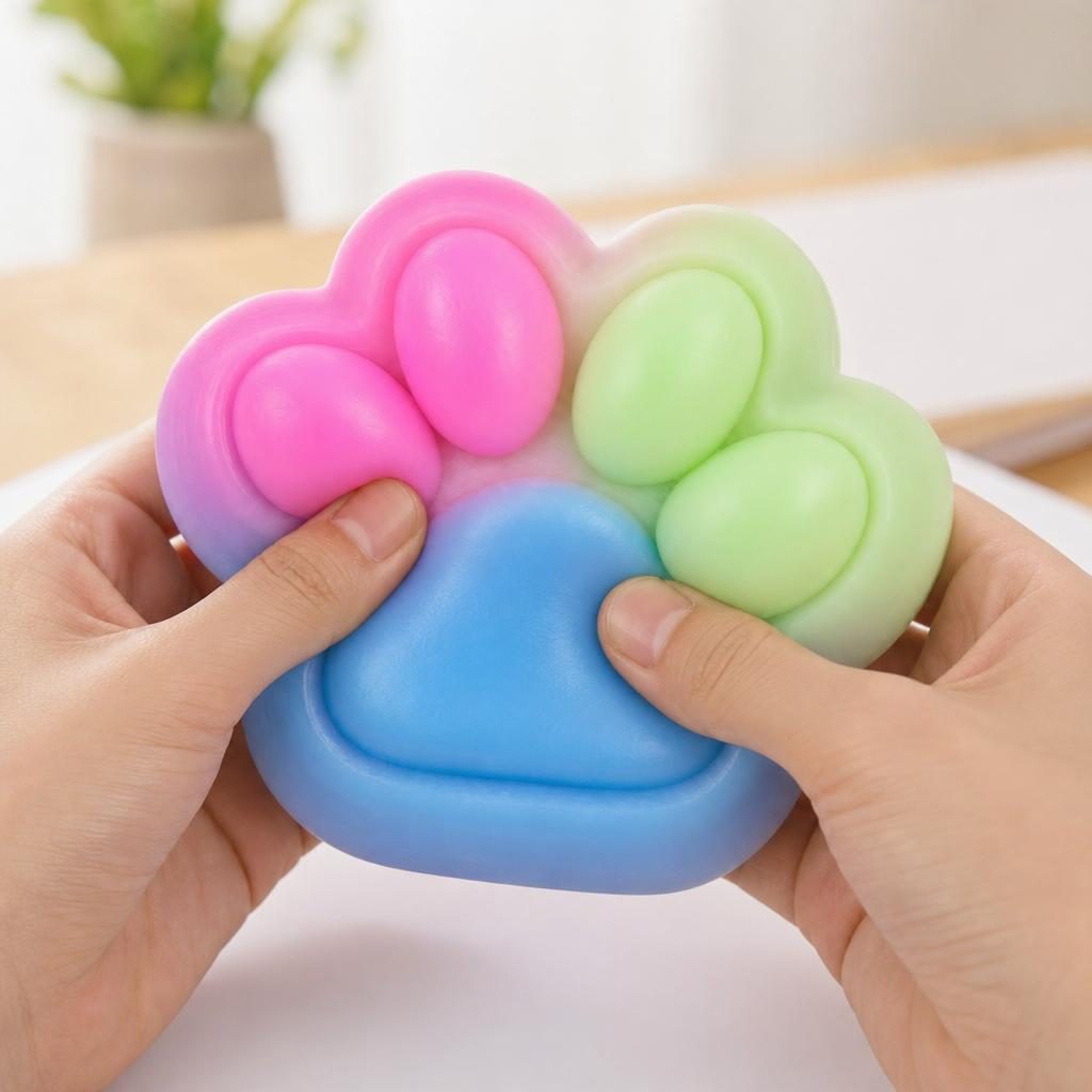 Jucarie Antistres Squishy, cu Revenire Lenta, Labuta de Pisica Pufoasa, 7.5 cm, Ambalaj Transparent, Model 27057, Multicolor