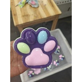 Jucarie Antistres Squishy, cu Revenire Lenta, Labuta de Pisica Pufoasa, 8.5 x 7.5 cm, Ambalaj Transparent, Mov inchis Roz
