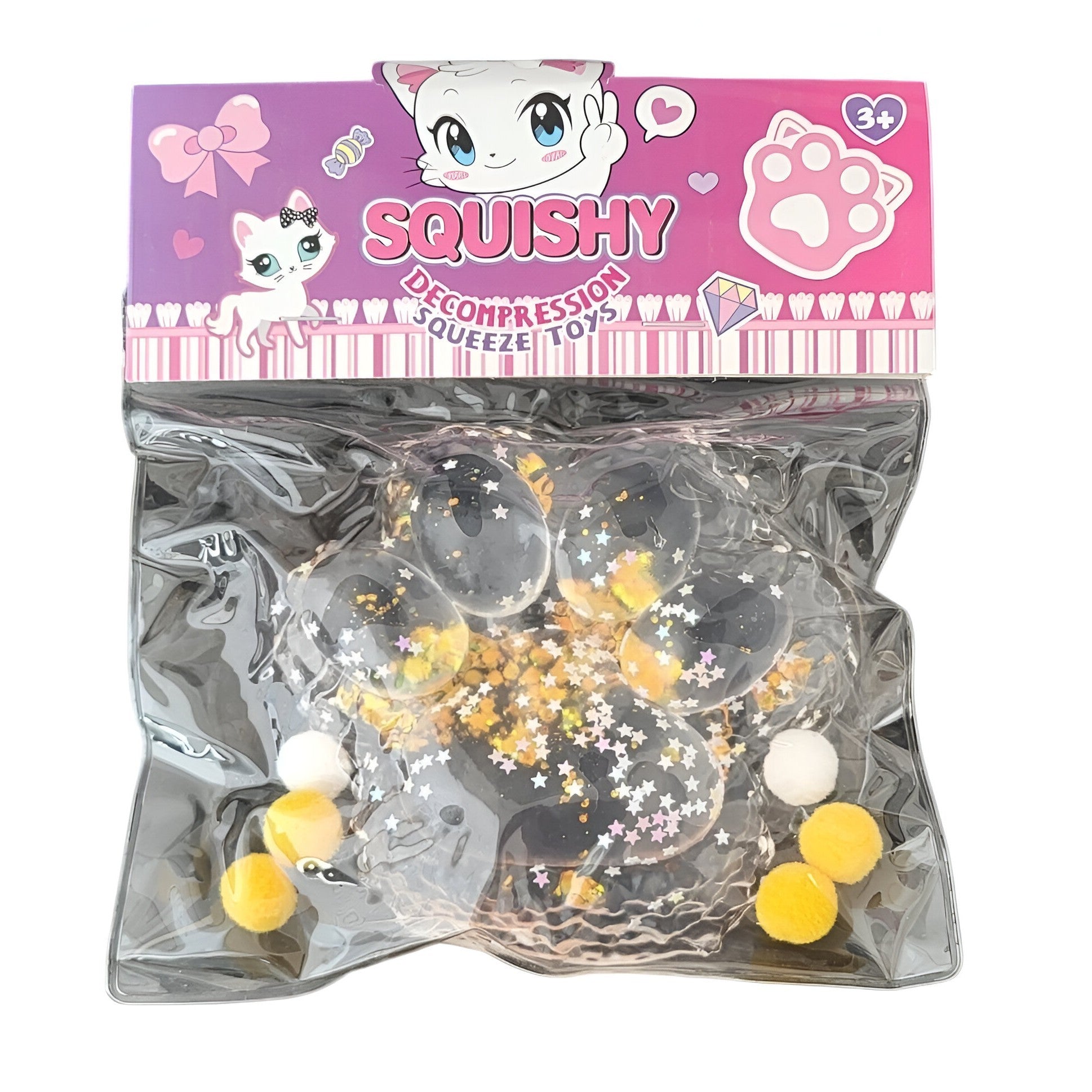 Jucarie Antistres Squishy, cu Revenire Lenta, Model Cat Paw, 12.5x10.5 cm, 220g, Squeeze Pinch Family, Ambalaj Transparent, Culori Diferite