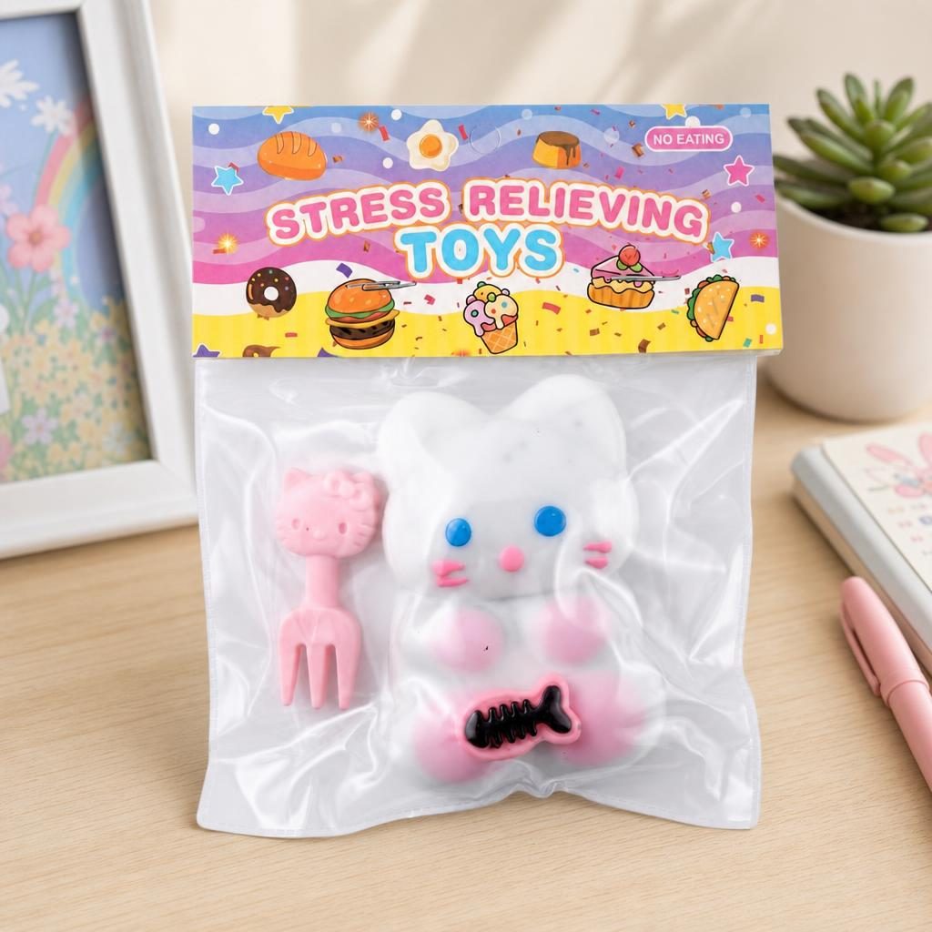 Jucarie Antistres Squishy, cu Revenire Lenta, Squeeze Pretty Girl, Model Animalut, Ambalaj Transparent, Alb