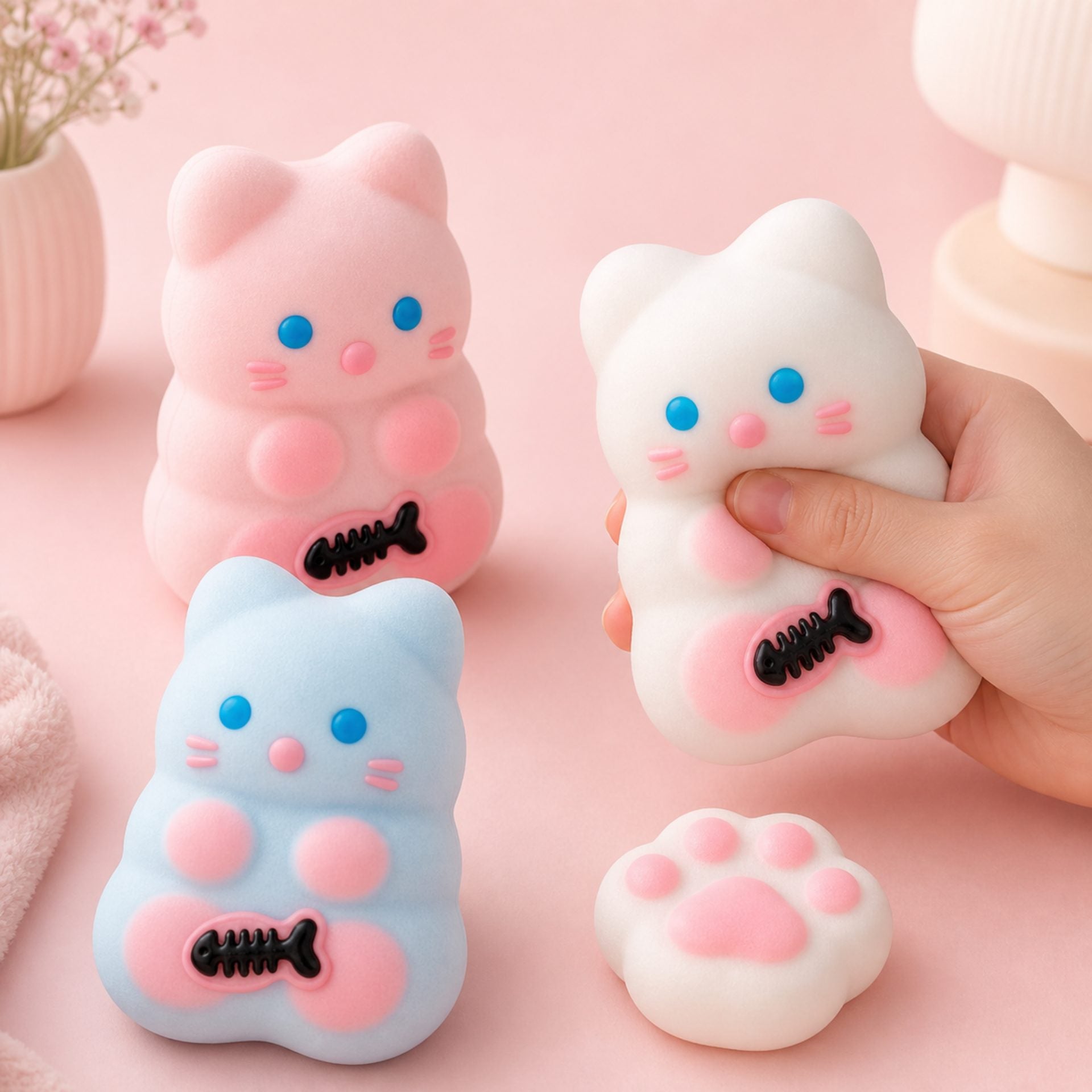 Jucarie Antistres Squishy, cu Revenire Lenta, Squeeze Pretty Girl, Model Animalut, Ambalaj Transparent, Alb