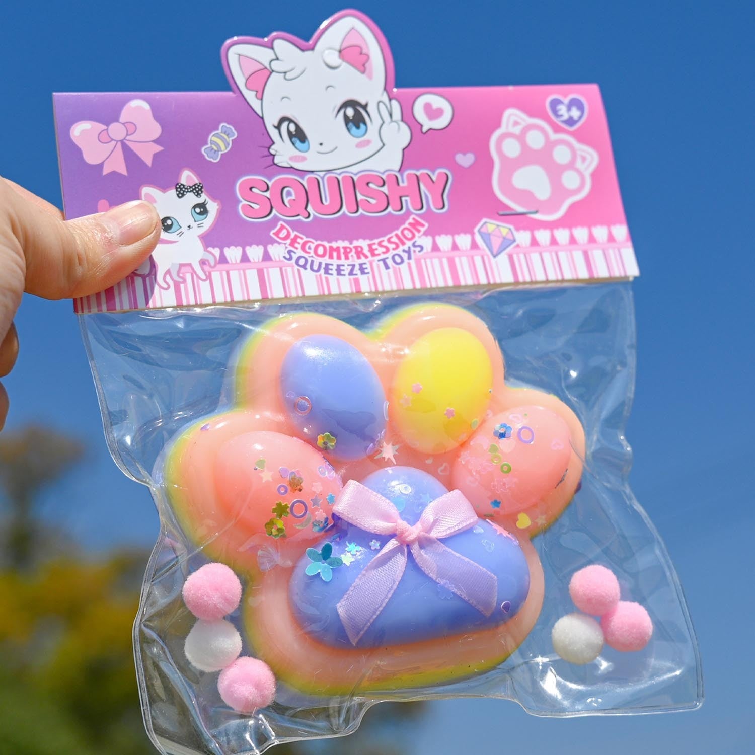 Jucarie Antistres Squishy, Flippy, cu Revenire Lenta, Squeeze Toys, Model Cat Paw, 12.5x10.5 cm, 220g, +3 Ani, din TPR, Model 3, Multicolor