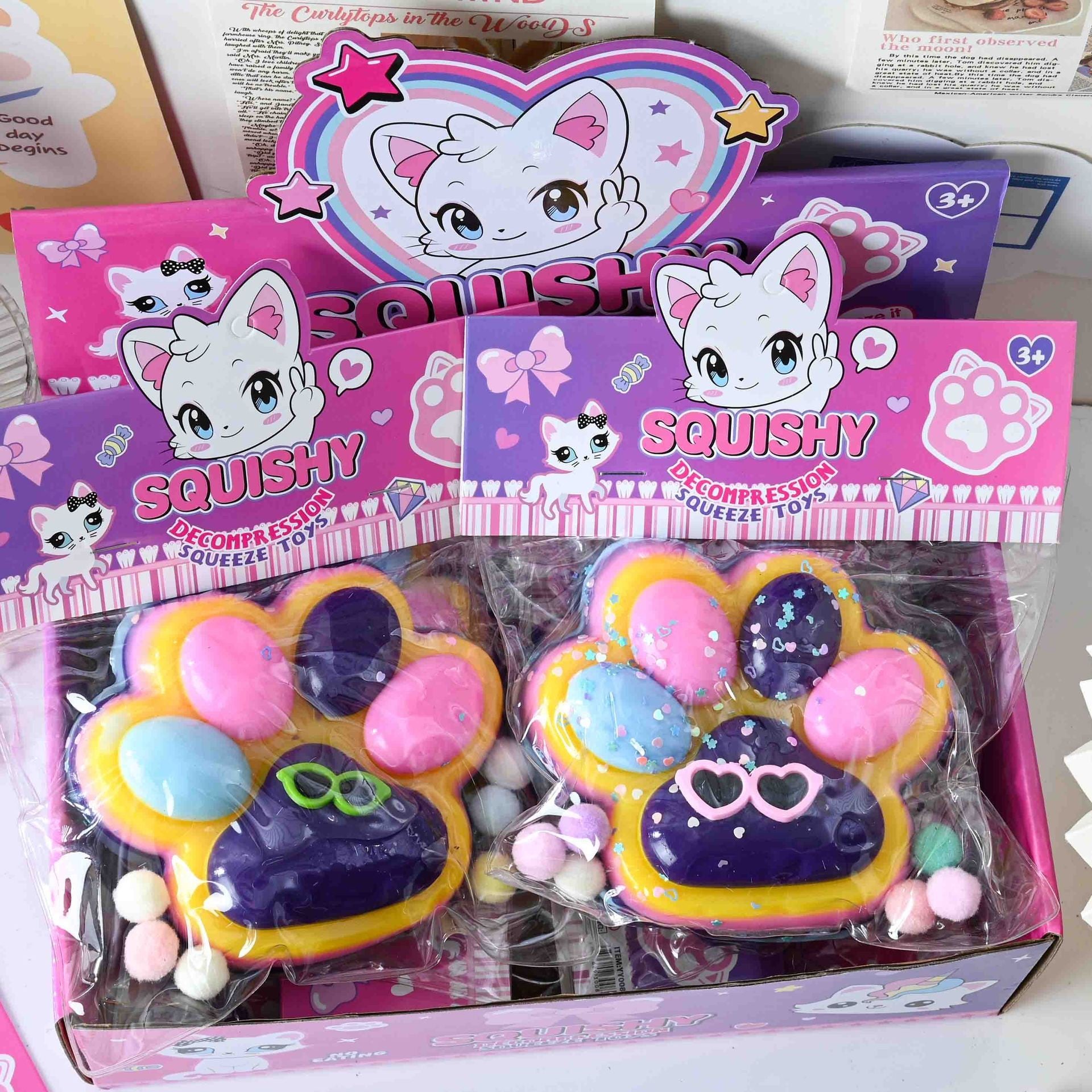 Jucarie Antistres Squishy, cu Revenire Lenta, Squeeze Toys, Model Cat Paw, 12.5x10.5 cm, 220g, +3 Ani, din TPR, Model 5, Multicolor