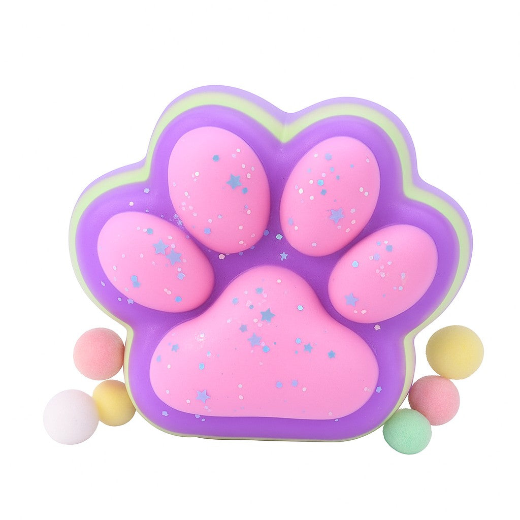 Jucarie Antistres Squishy, Revenire Lenta, Model Labuta de Pisica, Squishy, BIG 12.5 x 10.5 cm, 220 g, Model 23, Multicolor Mov Roz