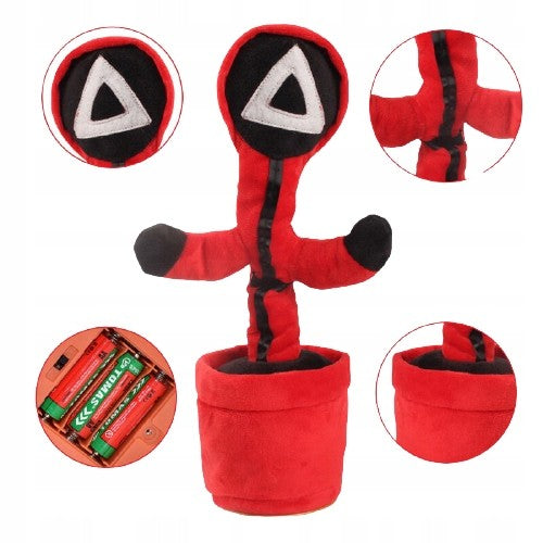 Jucarie cactus Squid Game pentru copii, imita, canta, danseaza, 32 cm, rosu/negru, triunghi