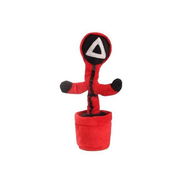 Jucarie cactus Squid Game pentru copii, imita, canta, danseaza, 32 cm, rosu/negru, triunghi