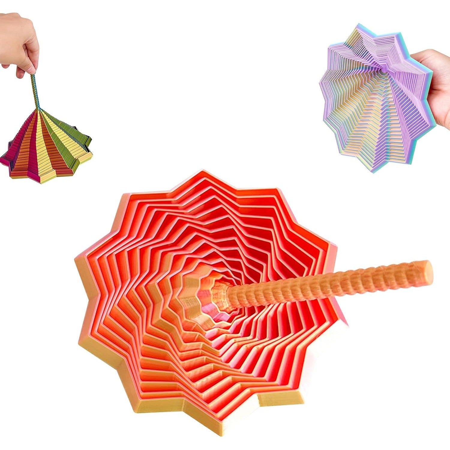 Jucarie Decompresie, Model Stea 3D, DuoChrome, Maner Spirala, Turn Magic Geometric, Multiple Forme, Anti-stress, 17 cm, Roz/Auriu