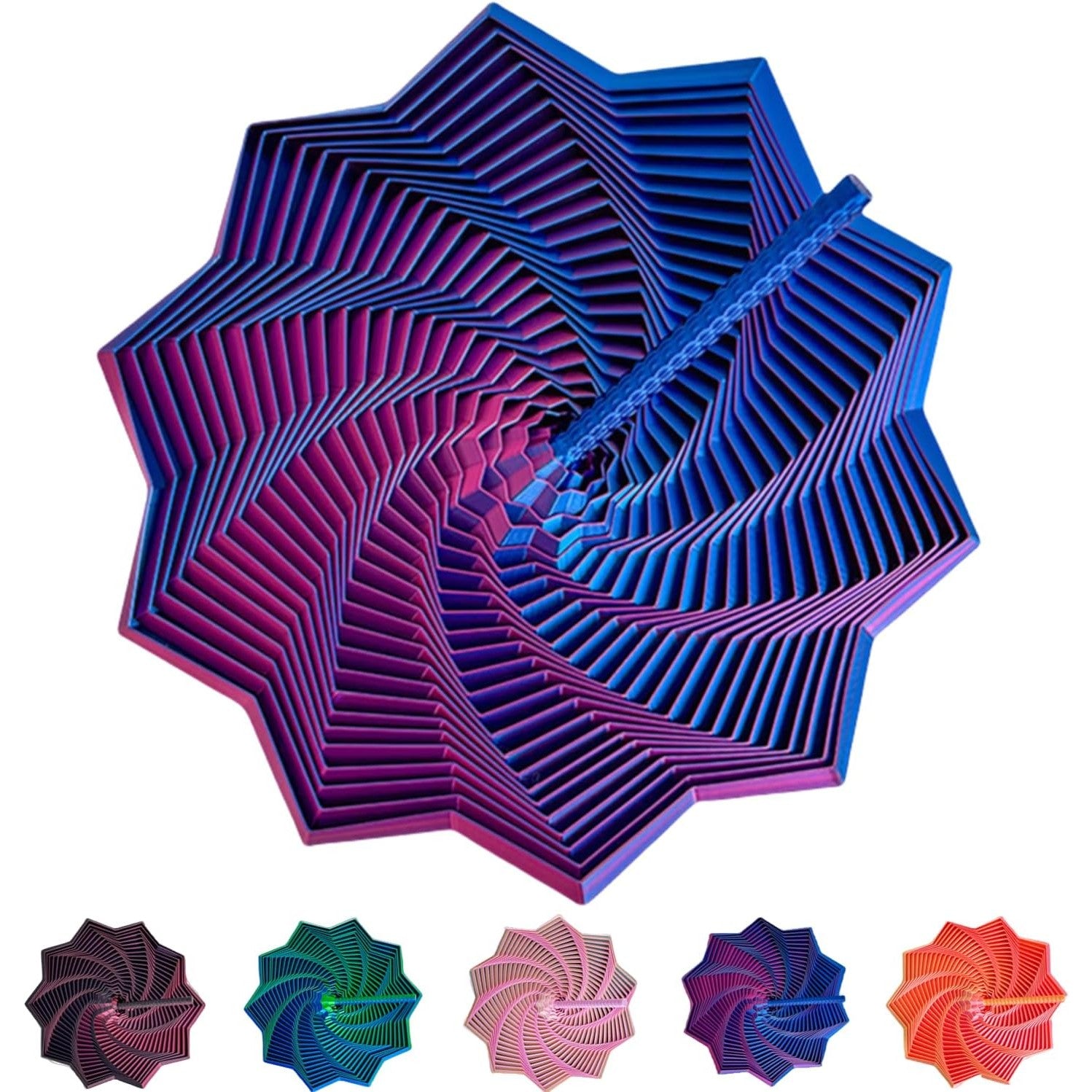 Jucarie Decompresie, Model Stea 3D, DuoChrome, Maner Spirala, Turn Magic Geometric, Multiple Forme, Anti-stress, 8.6 cm, Albastru/Violet