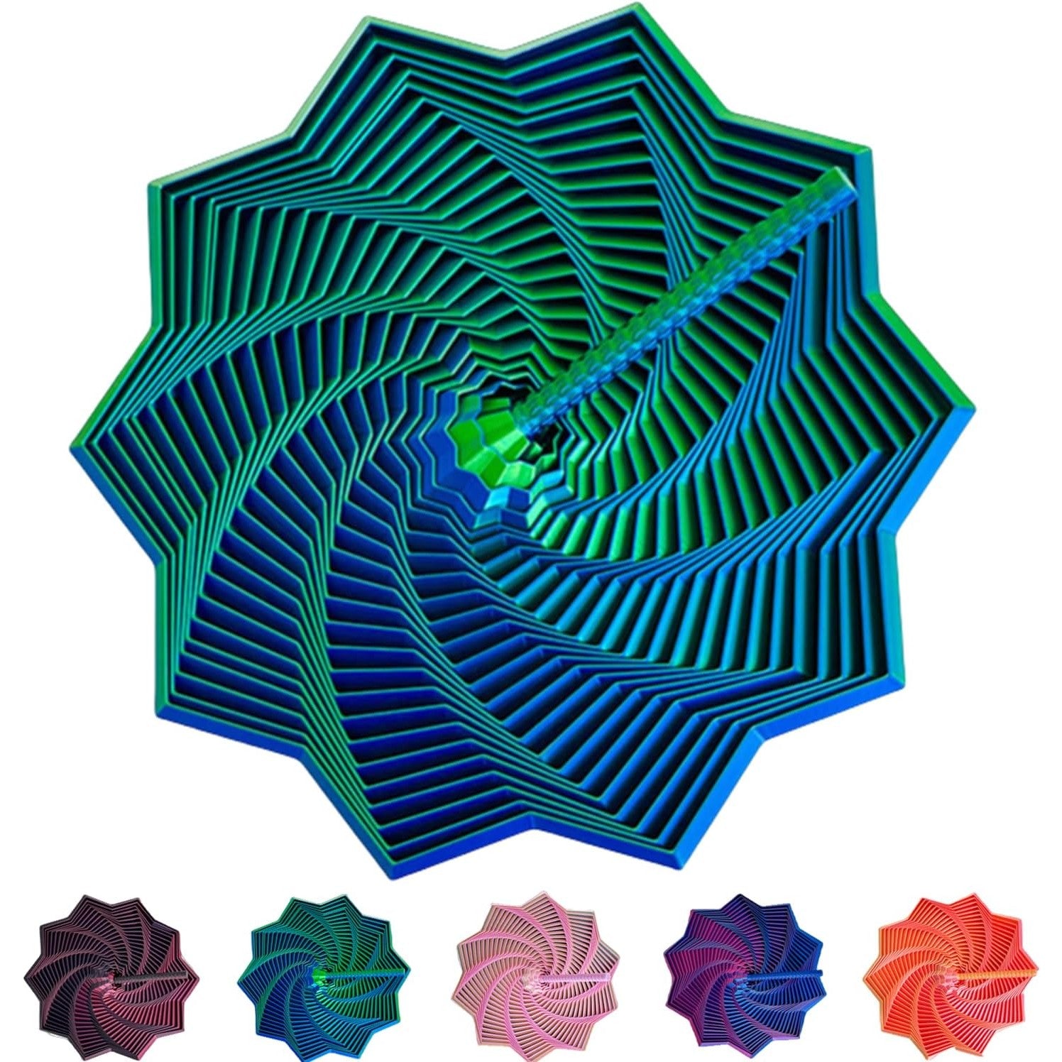 Jucarie Decompresie, Flippy, Model Stea 3D, DuoChrome, Maner Spirala, Turn Magic Geometric, Multiple Forme, Anti-stress, 8.6 cm, Verde/Albastru