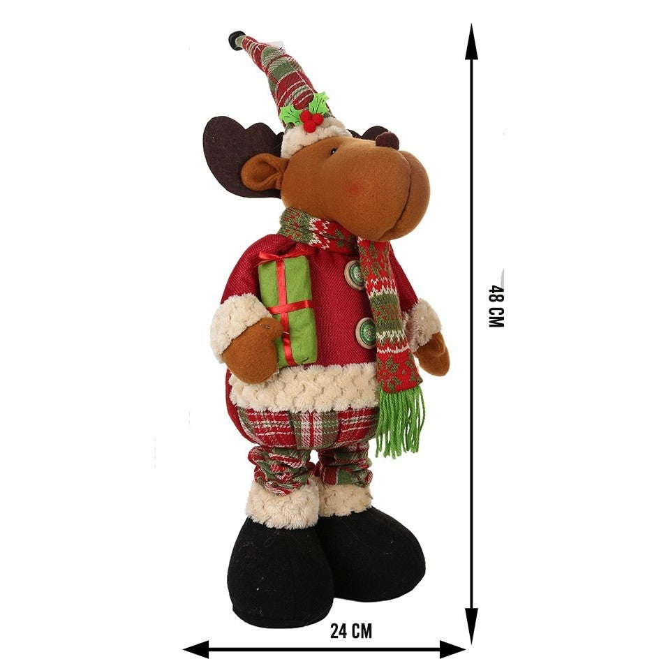 Jucarie decorativa, Ren, inaltime 48 cm, cu extensie pana la 68 cm, latime 24 cm, lana, tesatura de plus, poliester, interior/exterior