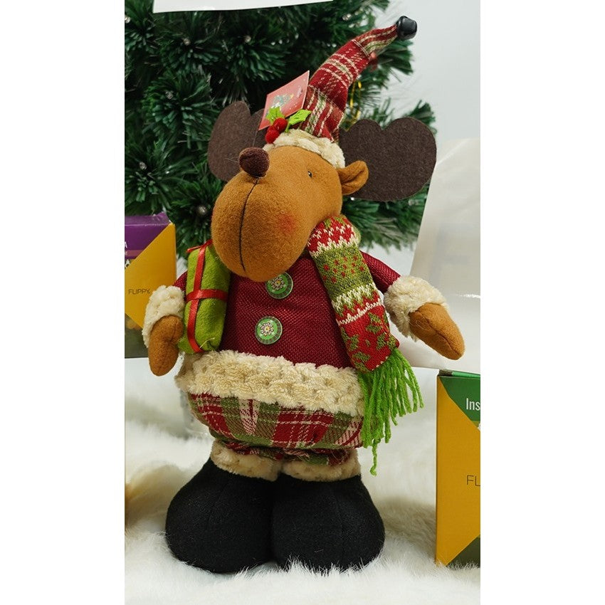 Jucarie decorativa, Ren, inaltime 48 cm, cu extensie pana la 68 cm, latime 24 cm, lana, tesatura de plus, poliester, interior/exterior