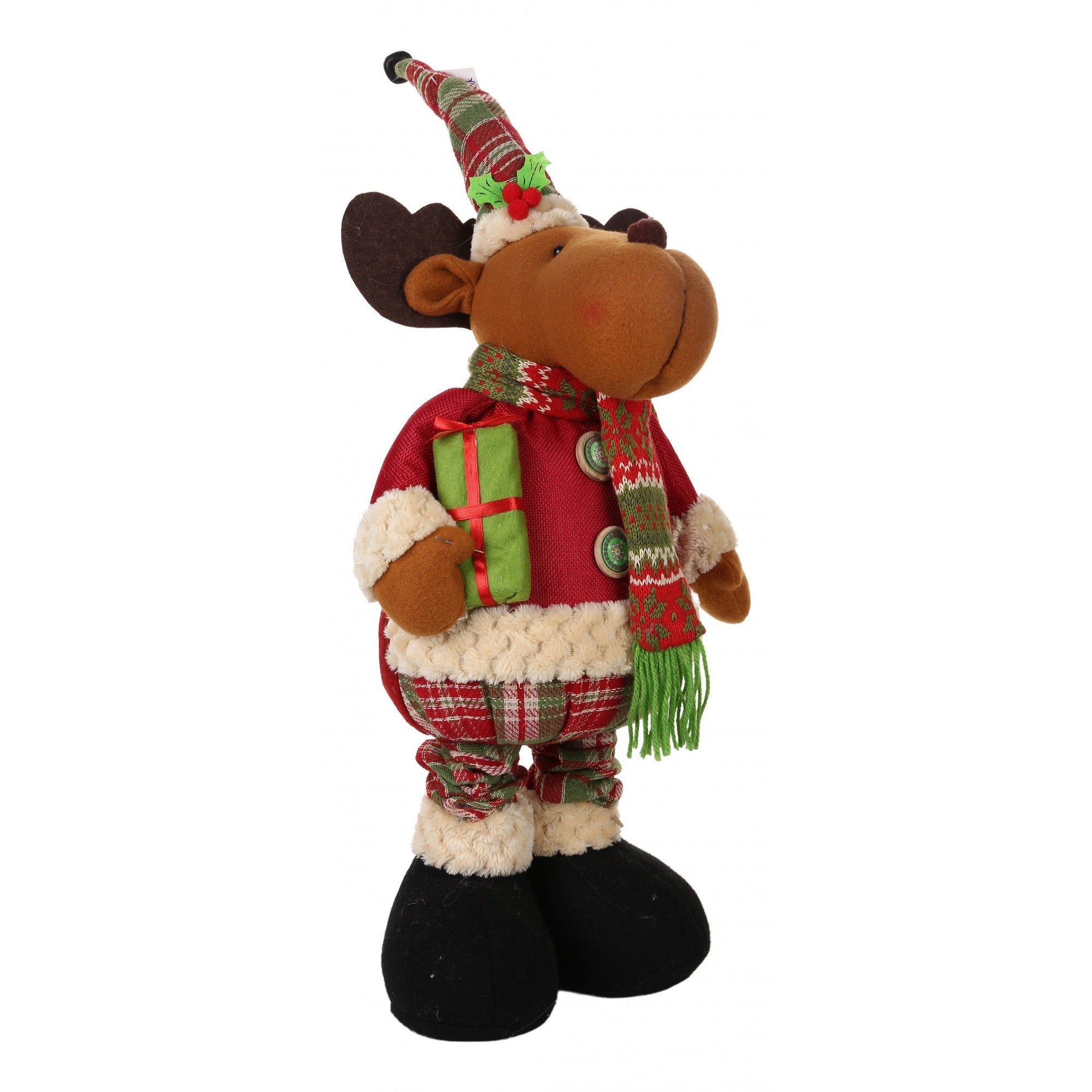 Jucarie decorativa, Ren, inaltime 48 cm, cu extensie pana la 68 cm, latime 24 cm, lana, tesatura de plus, poliester, interior/exterior