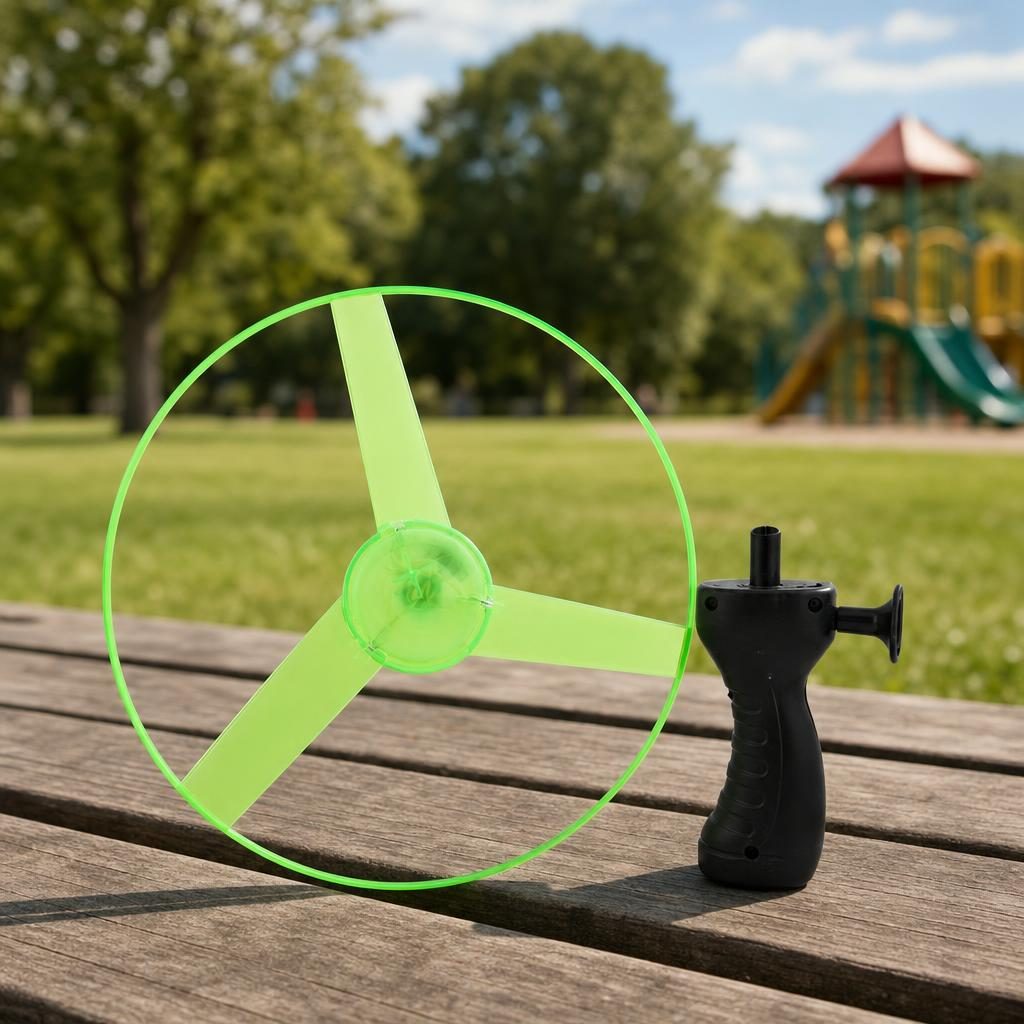 Jucarie Disc Zburator, Distractiv pentru Copii, Aruncator Manual din Plastic, cu Lumini, Verde