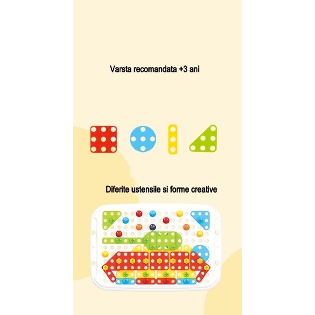 Jucarie educativa pentru copii, Set 258 piese, 6 in 1, Valiza cu bormasina, Multicolor