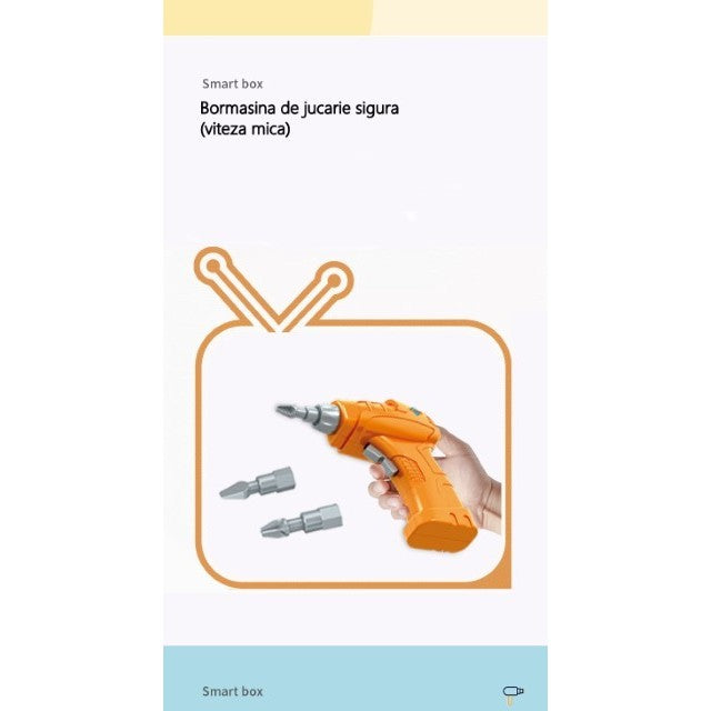 Jucarie educativa pentru copii, Set 258 piese, 6 in 1, Valiza cu bormasina, Multicolor