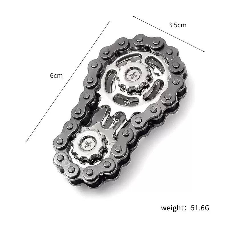 Jucarie Fidget Spinner Premium Anti Stres, Giroscop din Aliaj, Jucarie din Metal de decompresie, forma Lant de Angrenaj de Bicicleta, 6 x 3.5 cm, Negru