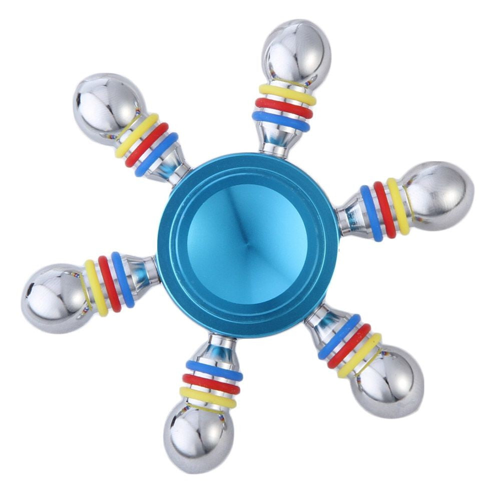 Jucarie Interactiva Antistres Fidget Spinner, Demontabila, Metalica, 6 Parti, Albastru