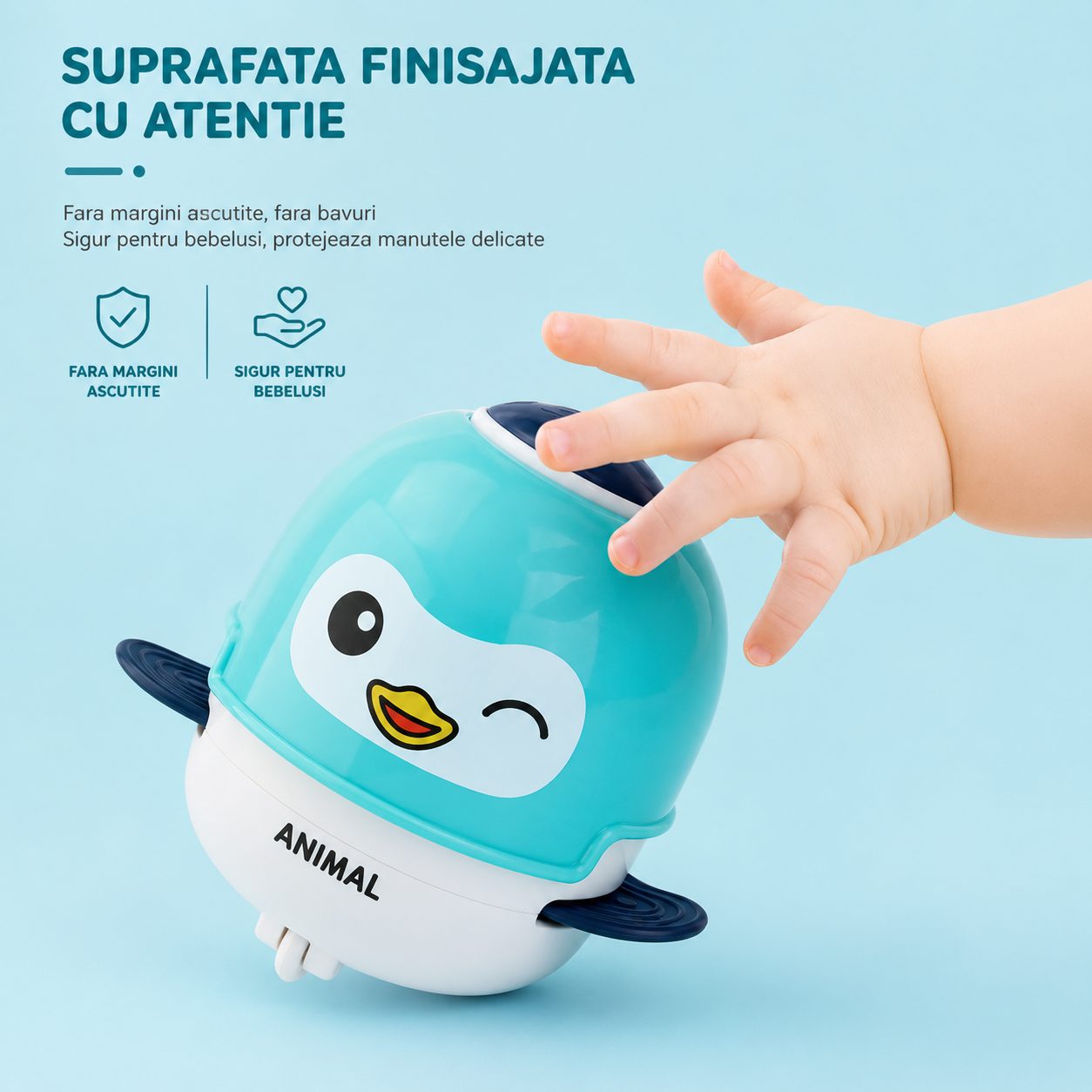 Jucarie Interactiva cu Inertie, Model Bufnita, Sunete si Lumini, pentru Copii 1-3 Ani, Turcoaz