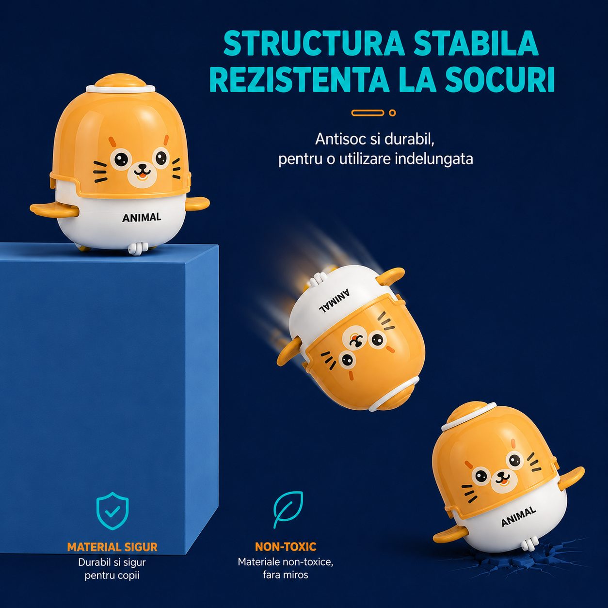Jucarie Interactiva cu Inertie, Model Foca, Sunete si Lumini, pentru Copii 1-3 Ani, Portocaliu