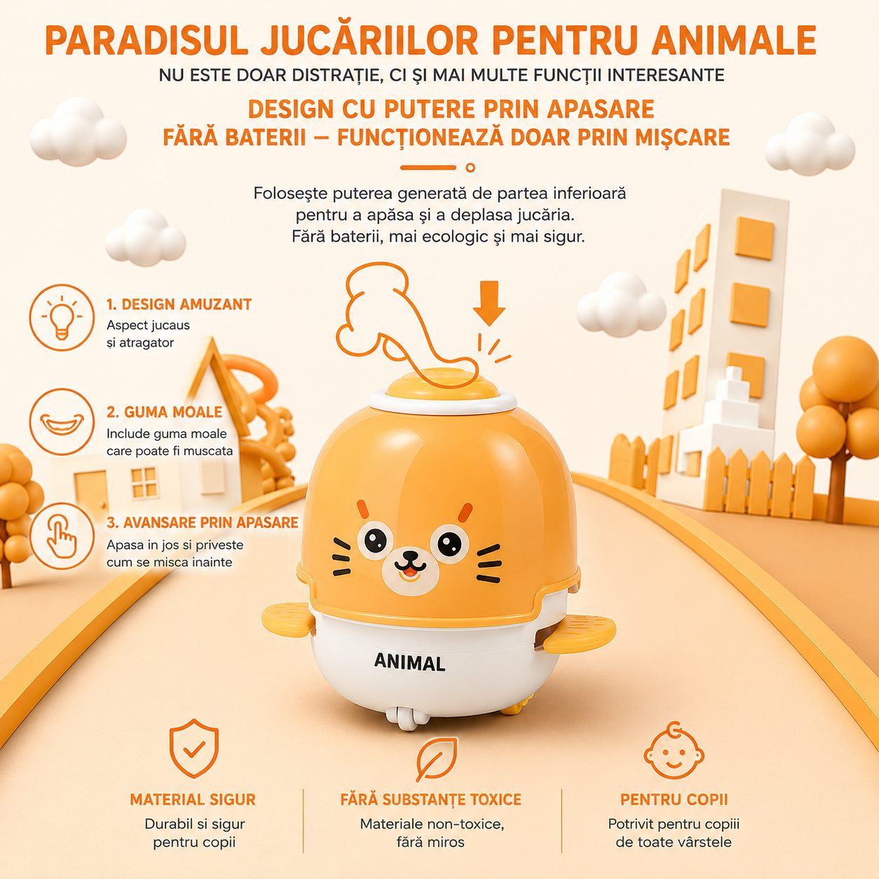 Jucarie Interactiva cu Inertie, Model Foca, Sunete si Lumini, pentru Copii 1-3 Ani, Portocaliu
