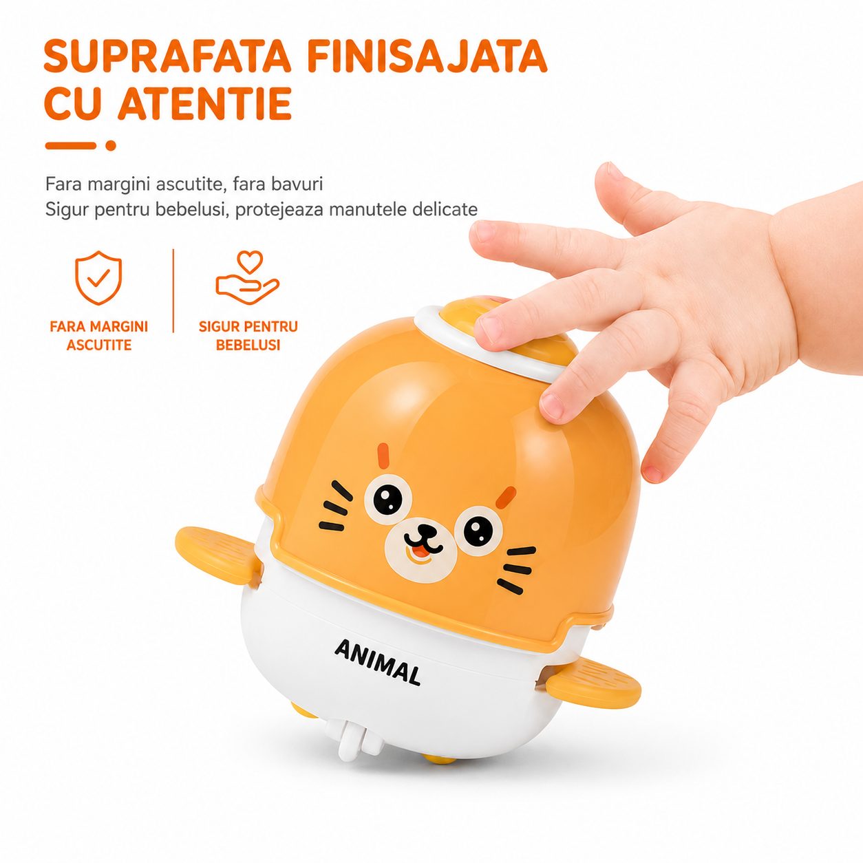 Jucarie Interactiva cu Inertie, Model Foca, Sunete si Lumini, pentru Copii 1-3 Ani, Portocaliu