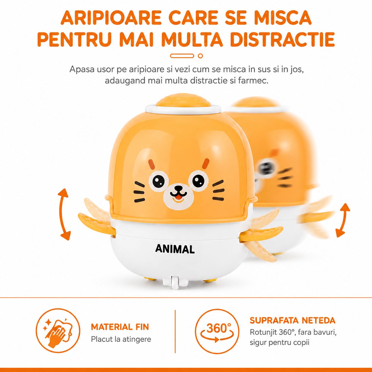Jucarie Interactiva cu Inertie, Model Foca, Sunete si Lumini, pentru Copii 1-3 Ani, Portocaliu