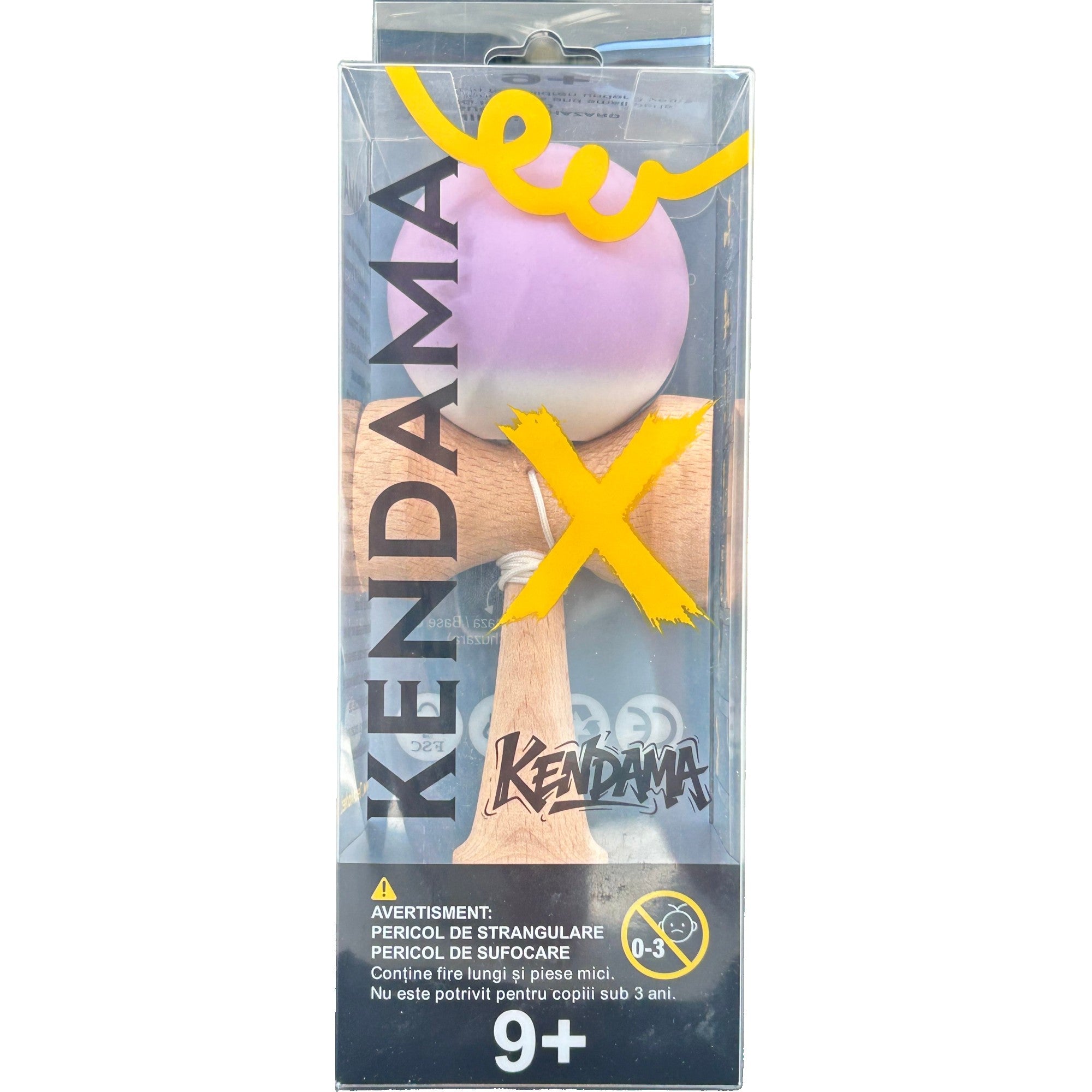 Kendama X Originala, Profesionala, din Lemn, Rubber Grip, 18 cm, Gradient Lila/Alb