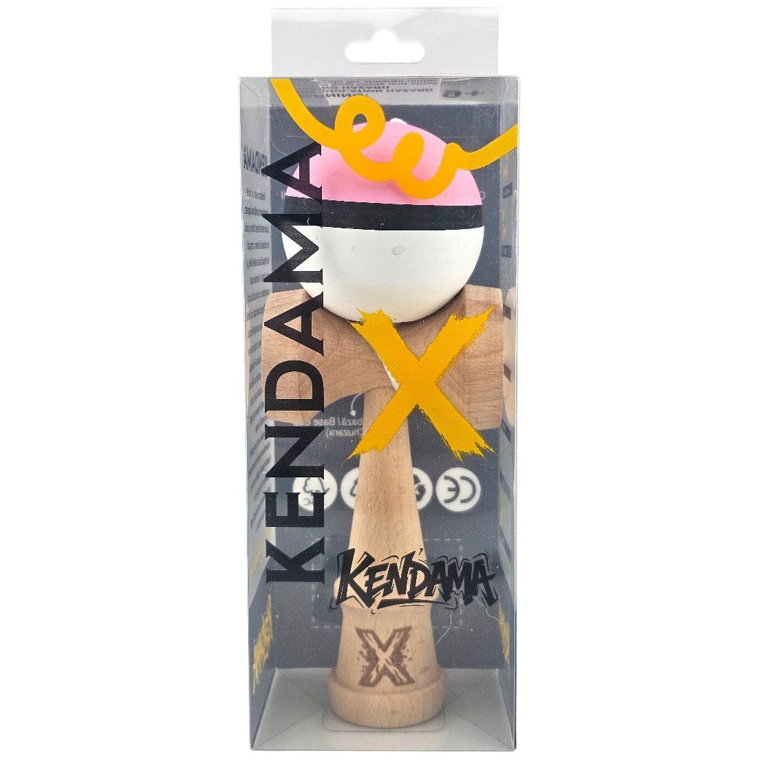 Kendama X Originala, Profesionala, din Lemn, 18 cm, Rubber Grip, Roz/Negru/Alb