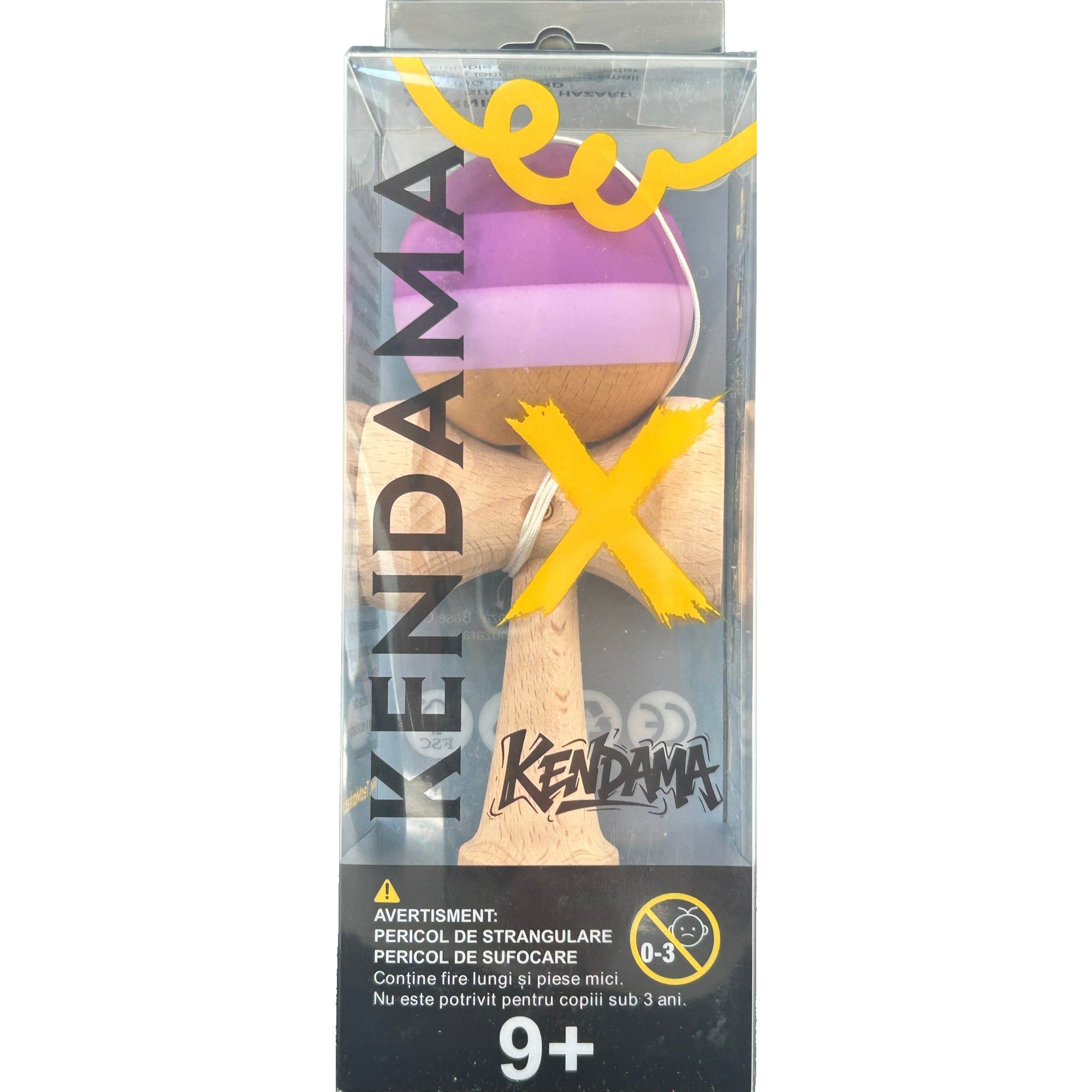 Kendama X Originala, Profesionala, din Lemn, 18 cm, Rubber Grip, Purpuriu/Mov/Lila