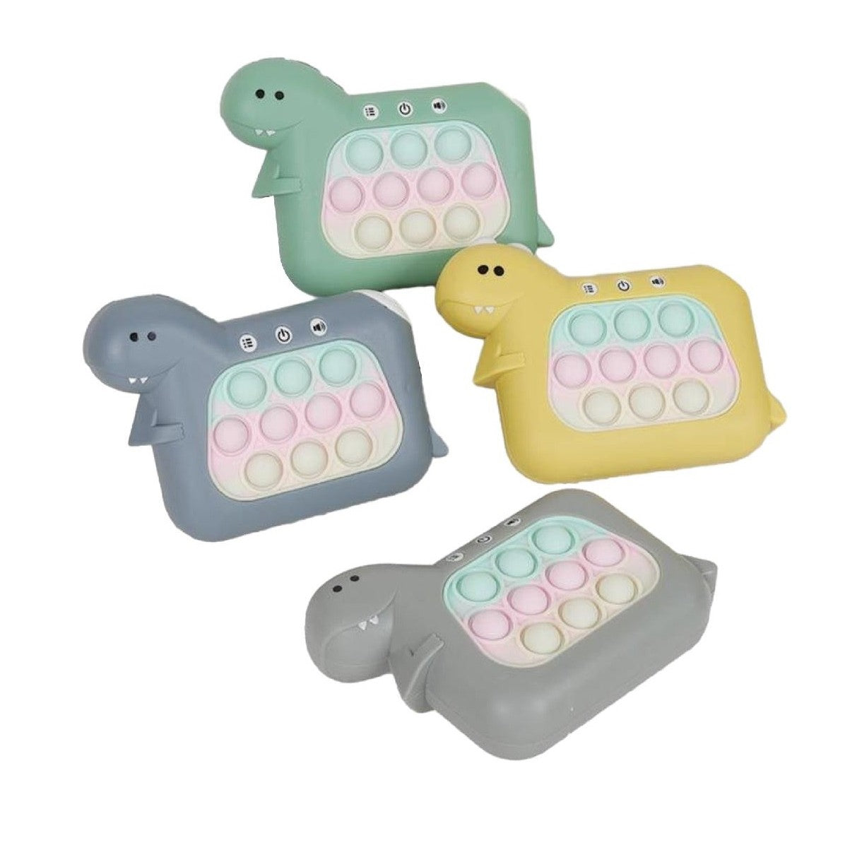 Jucarie Interactiva Pop It Whack A Mole, Tip Consola, Anti-Stres, 4 Moduri de Joc, din ABS si Silicon, +3 Ani, Model Dinozaur, Galben