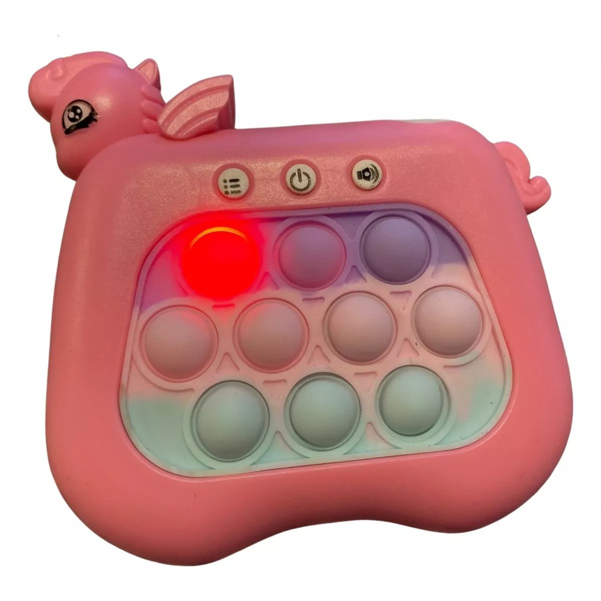 Jucarie Interactiva Pop It Whack A Mole, Tip Consola, Anti-Stres, 4 Moduri de Joc, din ABS si Silicon, +3 Ani, Model Unicorn, Roz