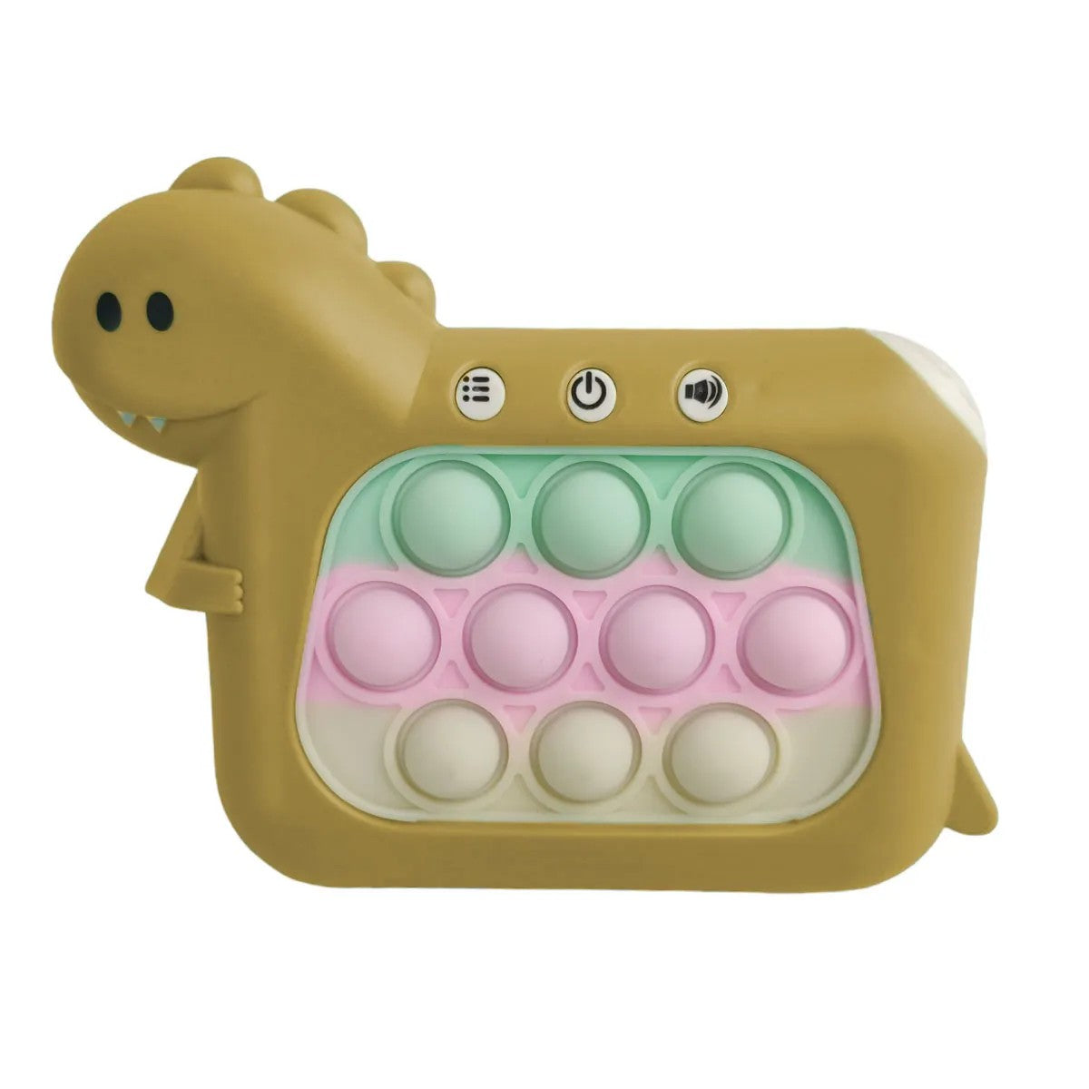 Jucarie Interactiva Pop It Whack A Mole, Tip Consola, Anti-Stres, 4 Moduri de Joc, din ABS si Silicon, +3 Ani, Model Dinozaur, Galben