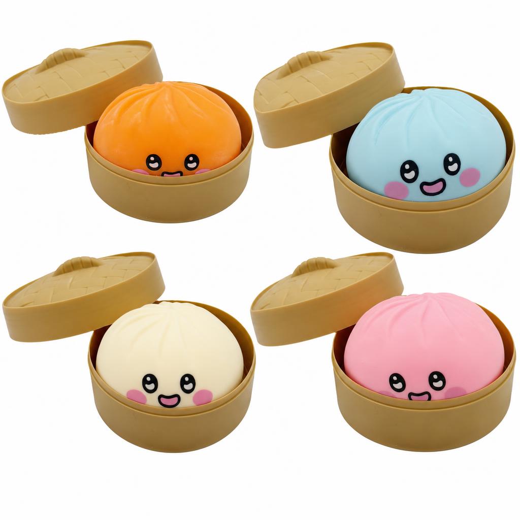 Jucarie Dumpling Squishy Antistres, Model Fata Zambitoare, 8.5 x 8.5 cm, 120 gr, Culoare Mix Uniton Surpriza