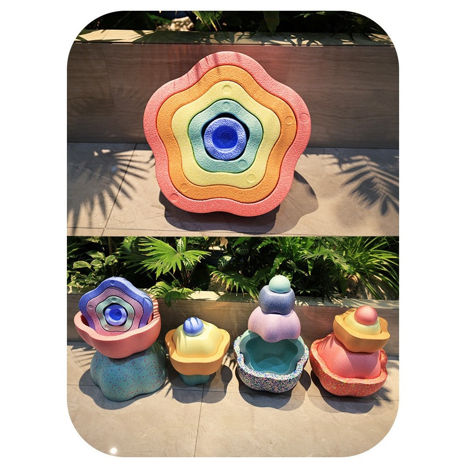Jucarie Senzoriala de Echilibru, Tip Stepping Stones, 5 Piese, din Spuma, pentru Miscare, Sarituri, Prindere, Diametru 28 cm, Model 1, Multicolor
