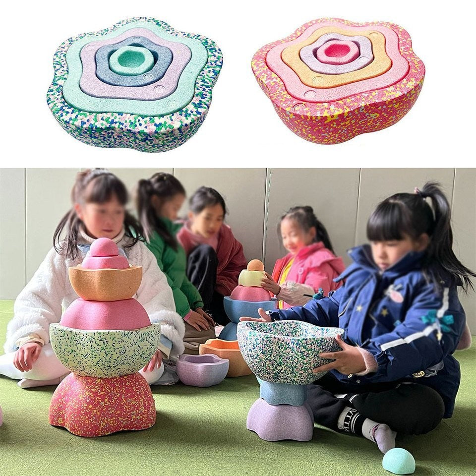 Jucarie Senzoriala de Echilibru, Tip Stepping Stones, 5 Piese, din Spuma, pentru Miscare, Sarituri, Prindere, Diametru 28 cm, Model 3, Multicolor