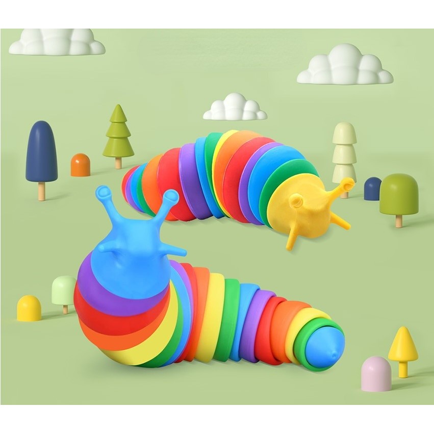 Jucarie senzoriala pentru copii, melc, cu articulatii si lumini, 19 cm, multicolor