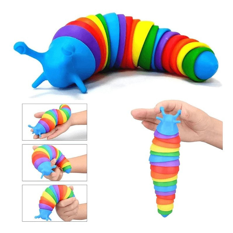 Jucarie senzoriala pentru copii, melc, cu articulatii si lumini, 19 cm, multicolor
