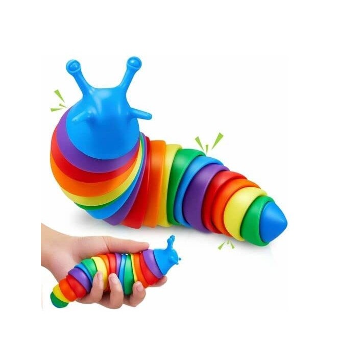 Jucarie senzoriala pentru copii, melc, cu articulatii si lumini, 19 cm, multicolor