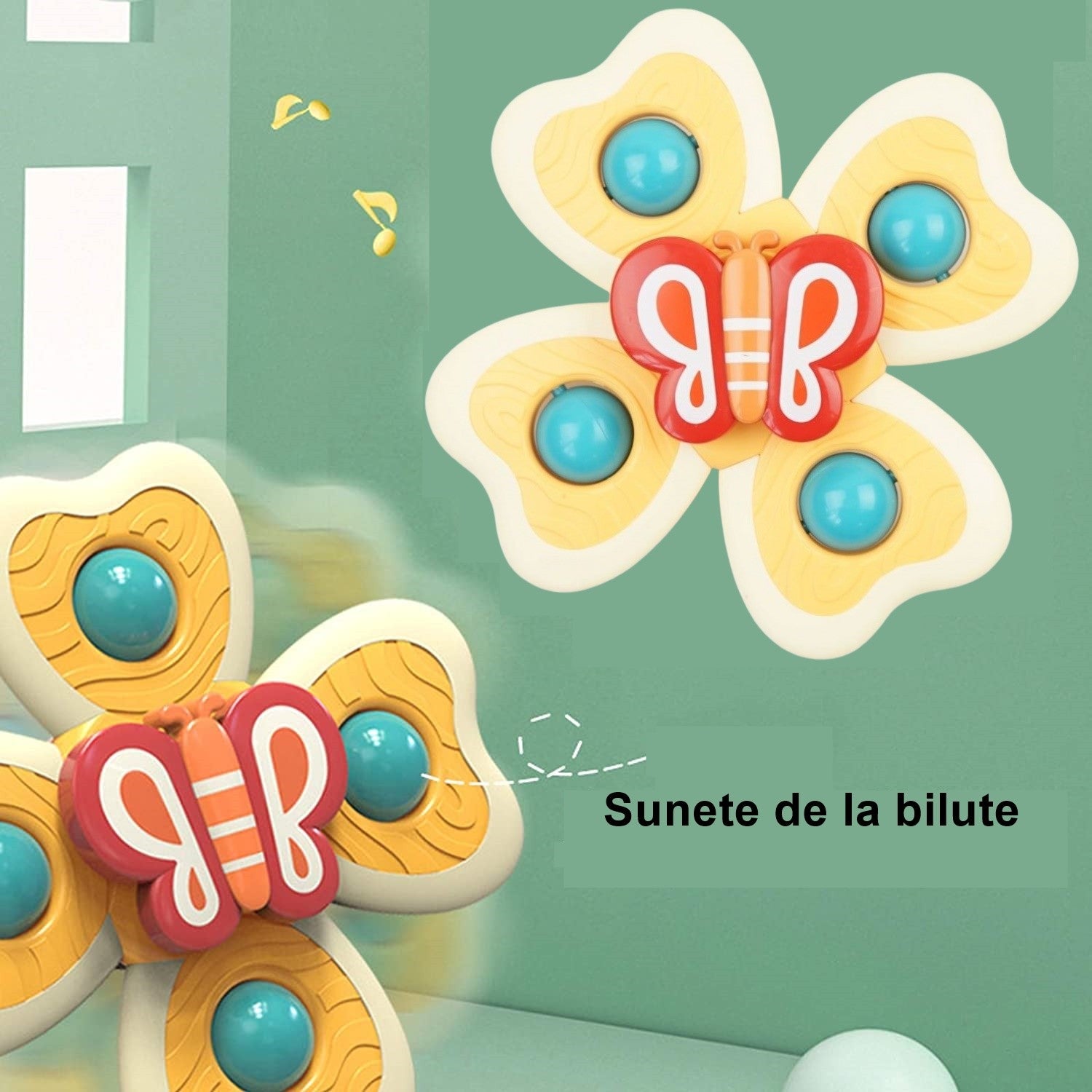 Jucarie Spinner pentru copii cu 4 laturi, Spinimals Fluture, Galben