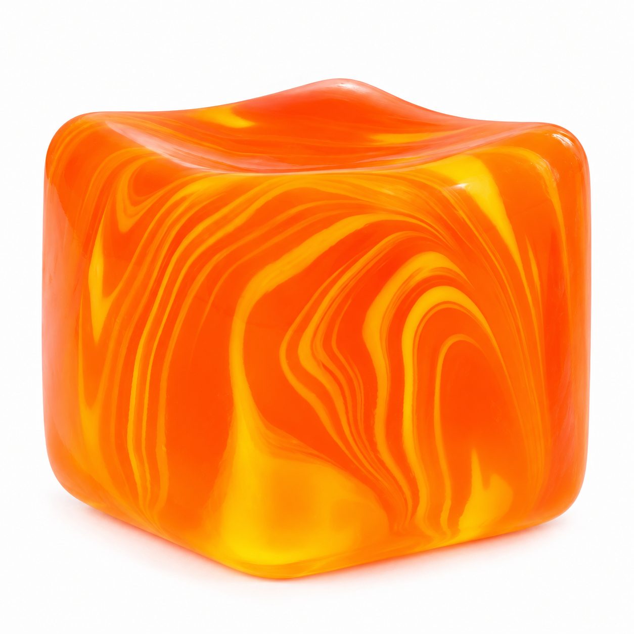 Jucarie Squishy Dumpling in Forma de Cub de Gheata, Model Linii Flow din Maltoza, Antistres Senzoriala Comprimabila cu Revenire Lenta, 3.5x3.5x3.5 cm, 50 g, Portocaliu