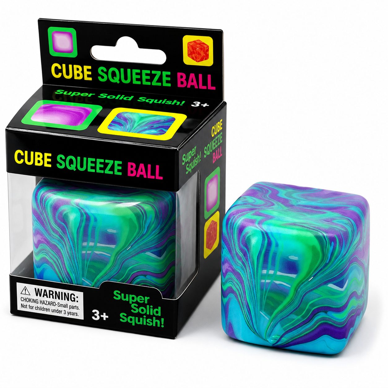 Jucarie Squishy tip Needoh in Forma de Cub de Gheata, Model Linii Flow din Maltoza, Antistres Senzoriala Comprimabila cu Revenire Lenta, 5.5x5.5x5.5 cm, 180 g, Verde