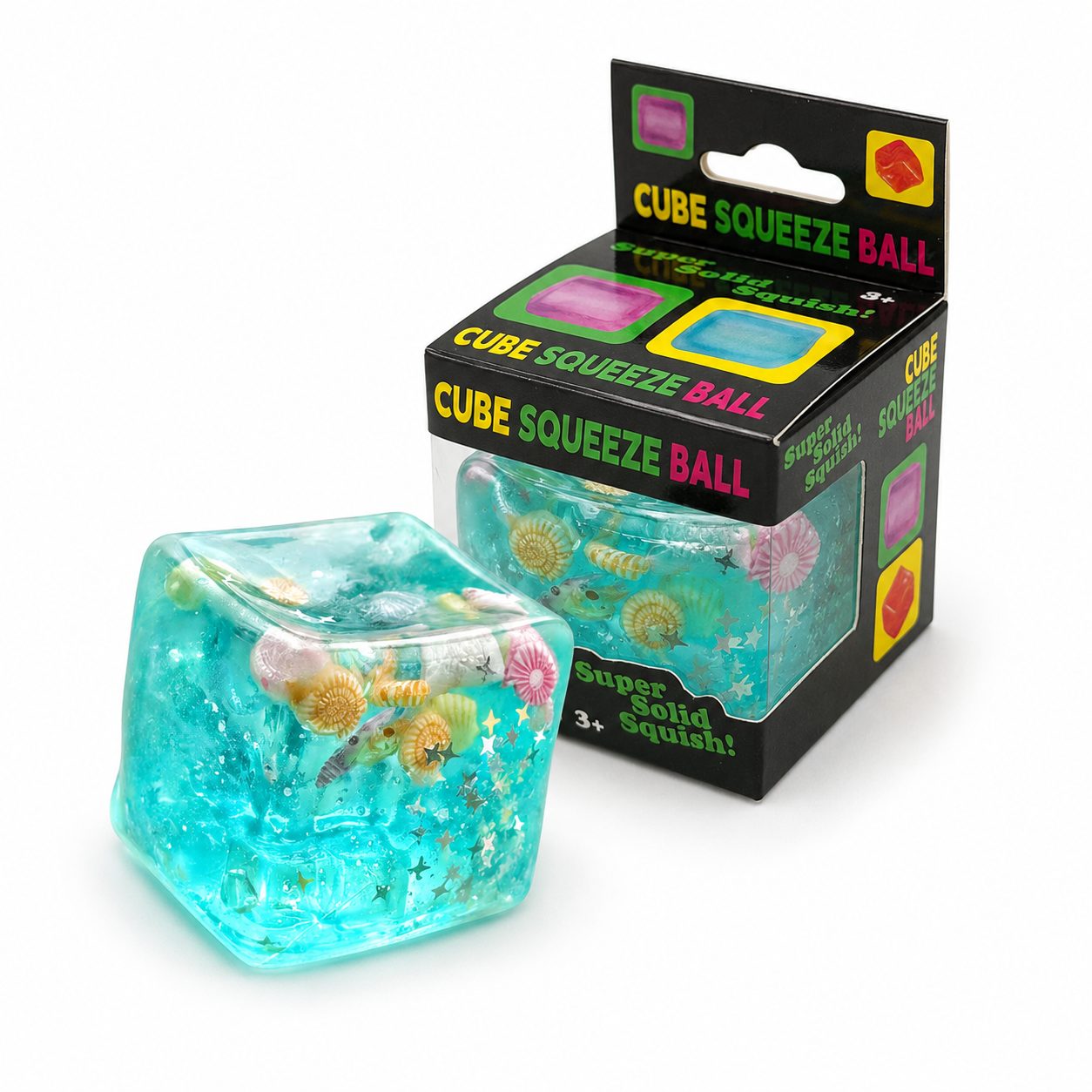 Jucarie Squishy tip Needoh in Forma de Cub, Model Cub de Gheata cu Stele Maritime, Antistres Senzoriala Comprimabila cu Revenire Lenta, 5.5x5.5x5.5 cm, 180 g, Albastru