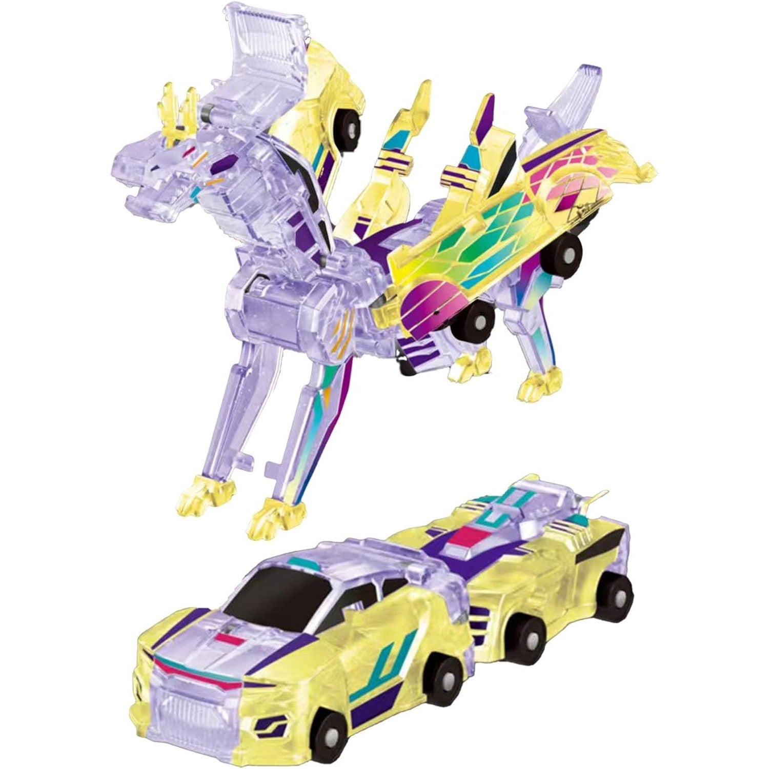 Jucarie Transformabila 2in1, Flippy, Crystal Wing Flying Dragon, Masina/Dragon, Atractie Magnetica, Fluorescent, +3 Ani, din ABS, Multicolor