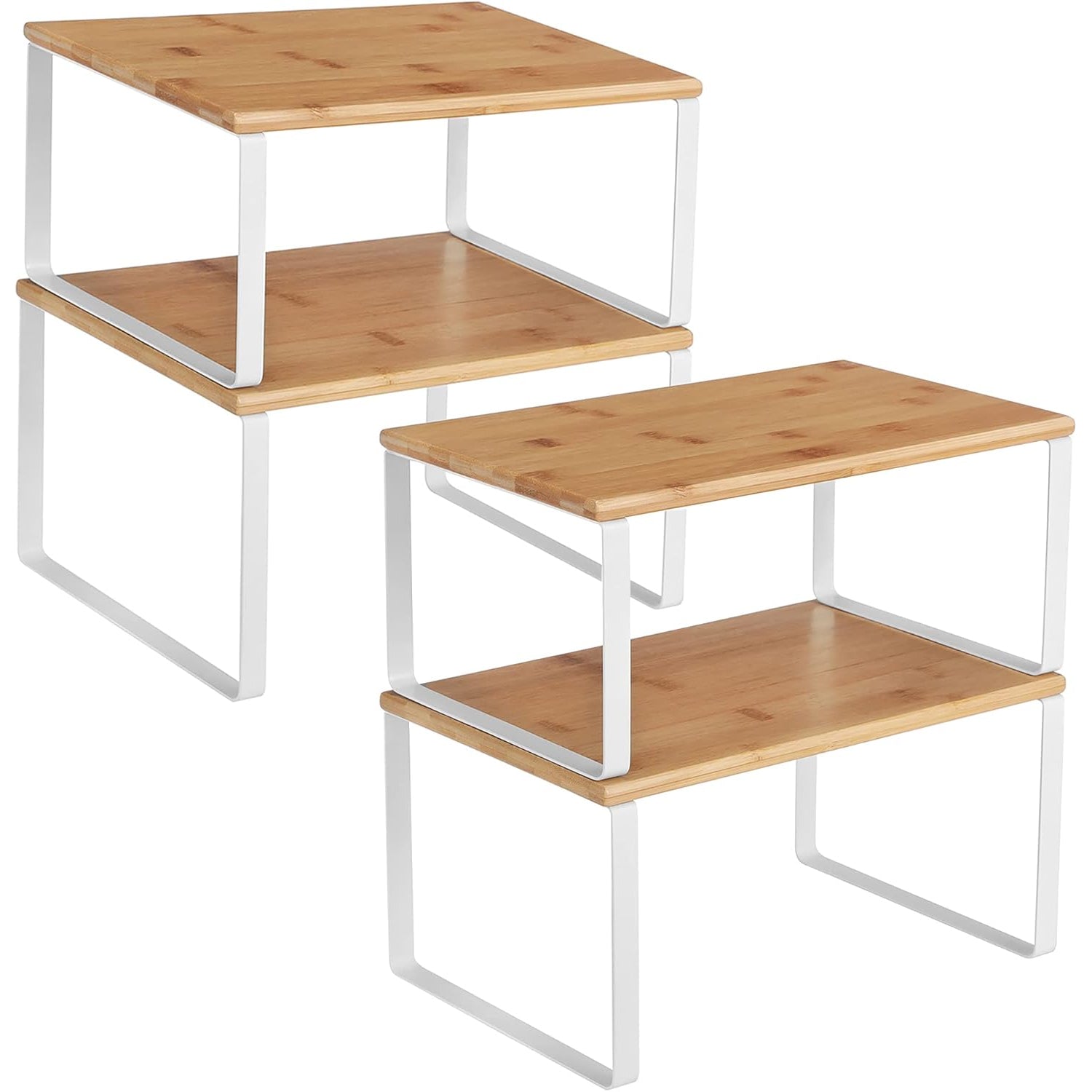 SONGMICS Set 4 rafturi de bucatarie suprapozabile, pentru ustensile sau condimente, 20x30x16cm, natur si alb