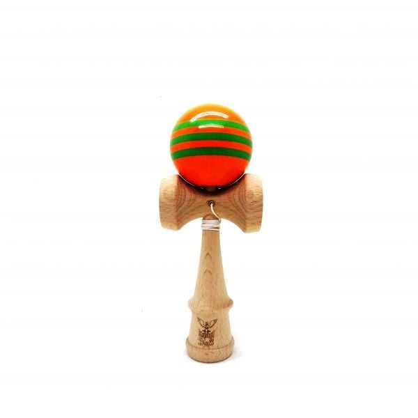 Kendama Ball Originala Stripe Verde Lemn Fag Portocaliu