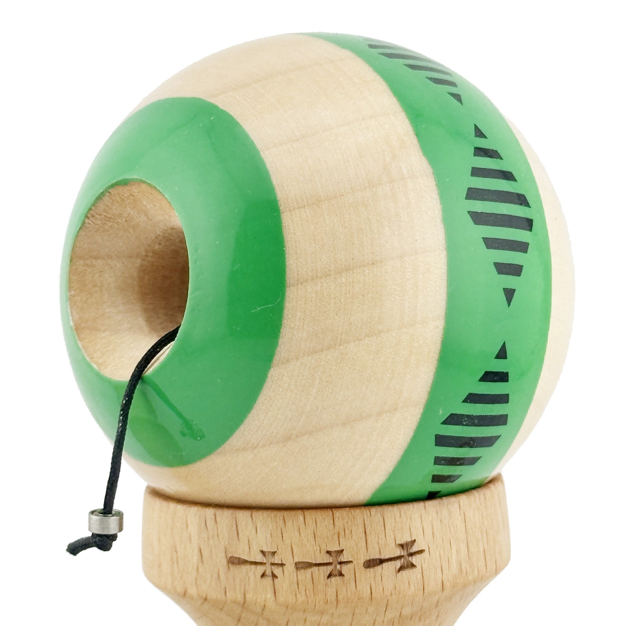 Kendama X FREQUENCY Originala, Profesionala, Big Cups V2, Super Sticky cu Cupe Mari, Rulment Metalic, din lemn 18 cm, Ata 55 cm, Verde/Maro