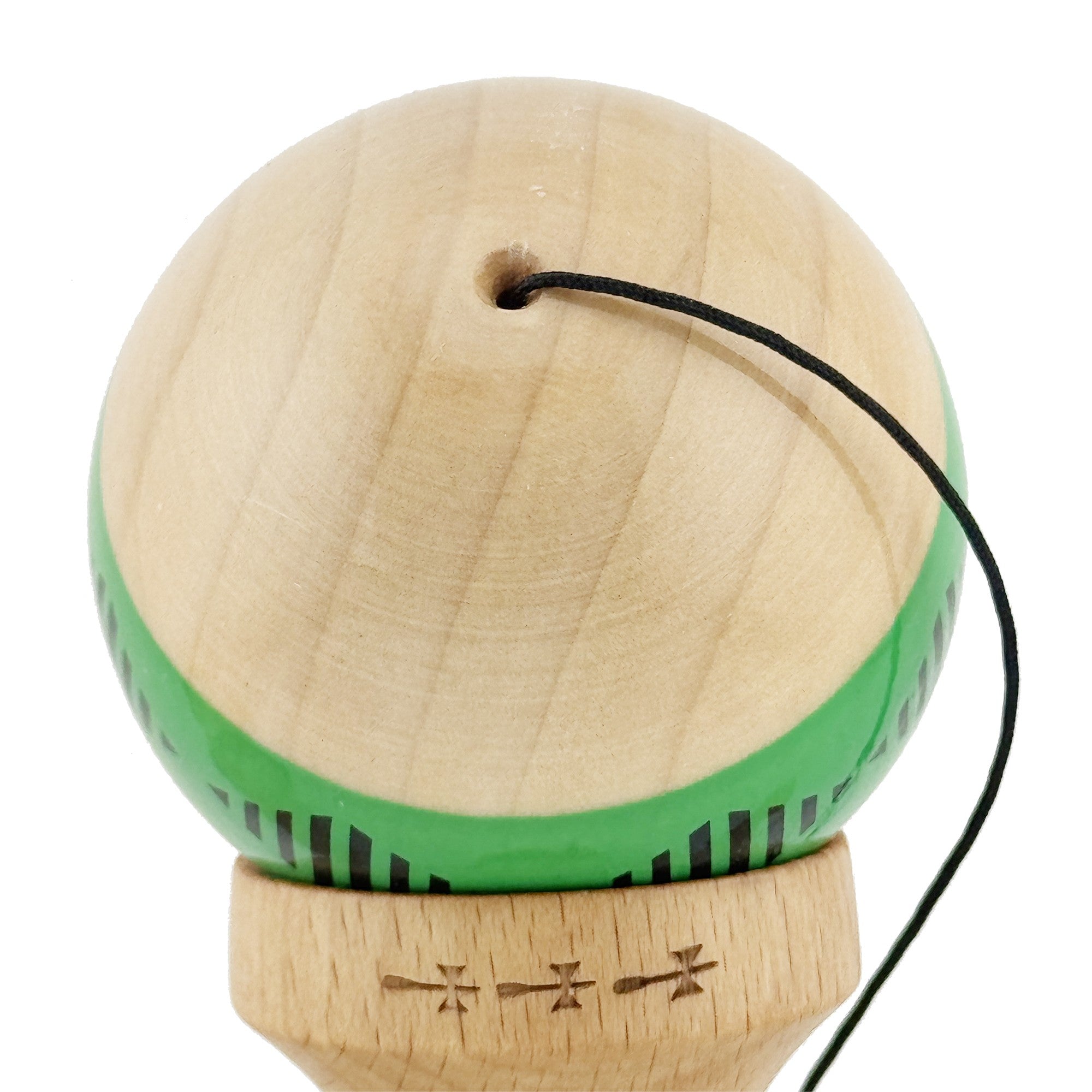 Kendama X FREQUENCY Originala, Profesionala, Big Cups V2, Super Sticky cu Cupe Mari, Rulment Metalic, din lemn 18 cm, Ata 55 cm, Verde/Maro