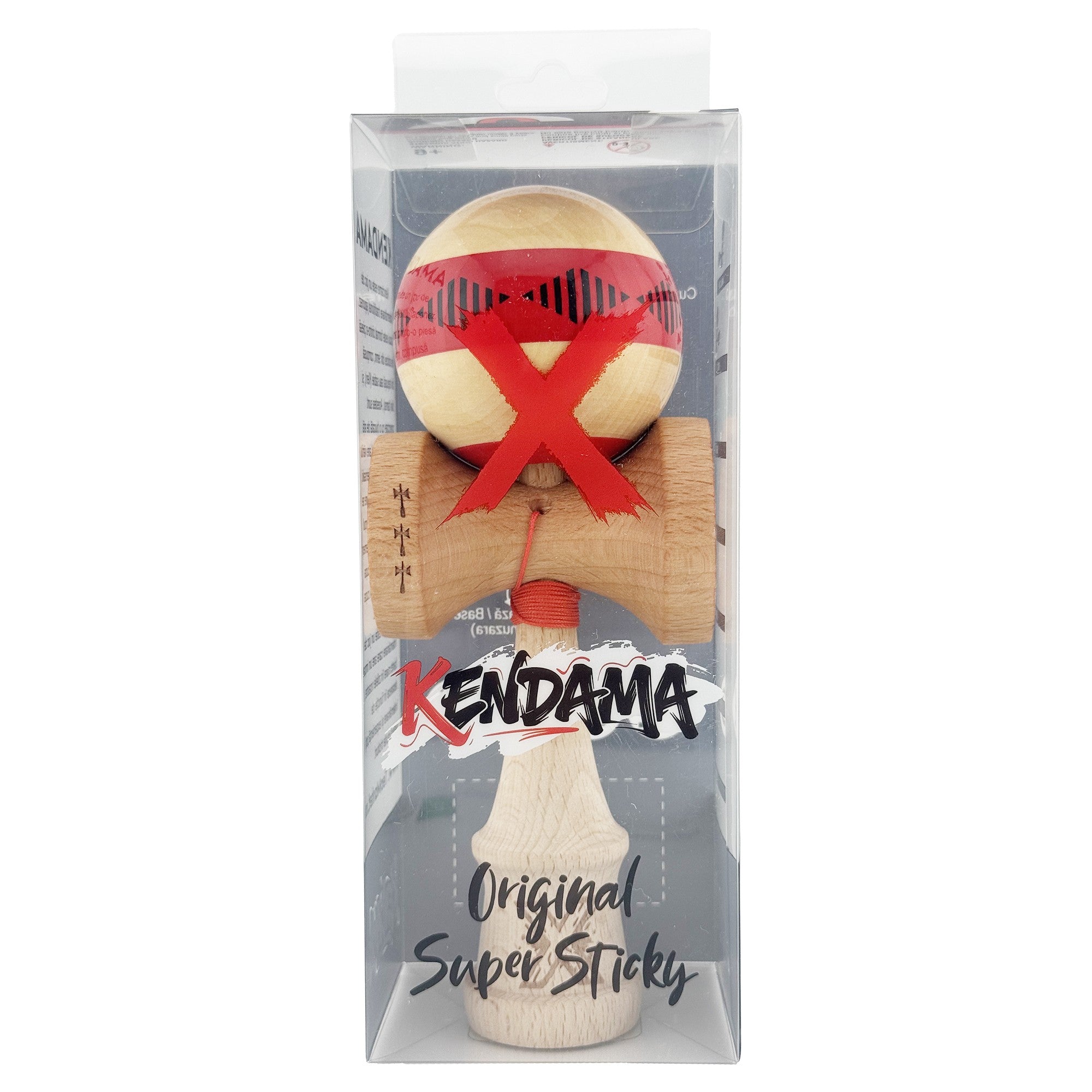 Kendama X FREQUENCY Originala, Profesionala, Big Cups V2, Super Sticky cu Cupe Mari, Rulment Metalic, din lemn 18 cm, Ata 55 cm, Rosu/Maro