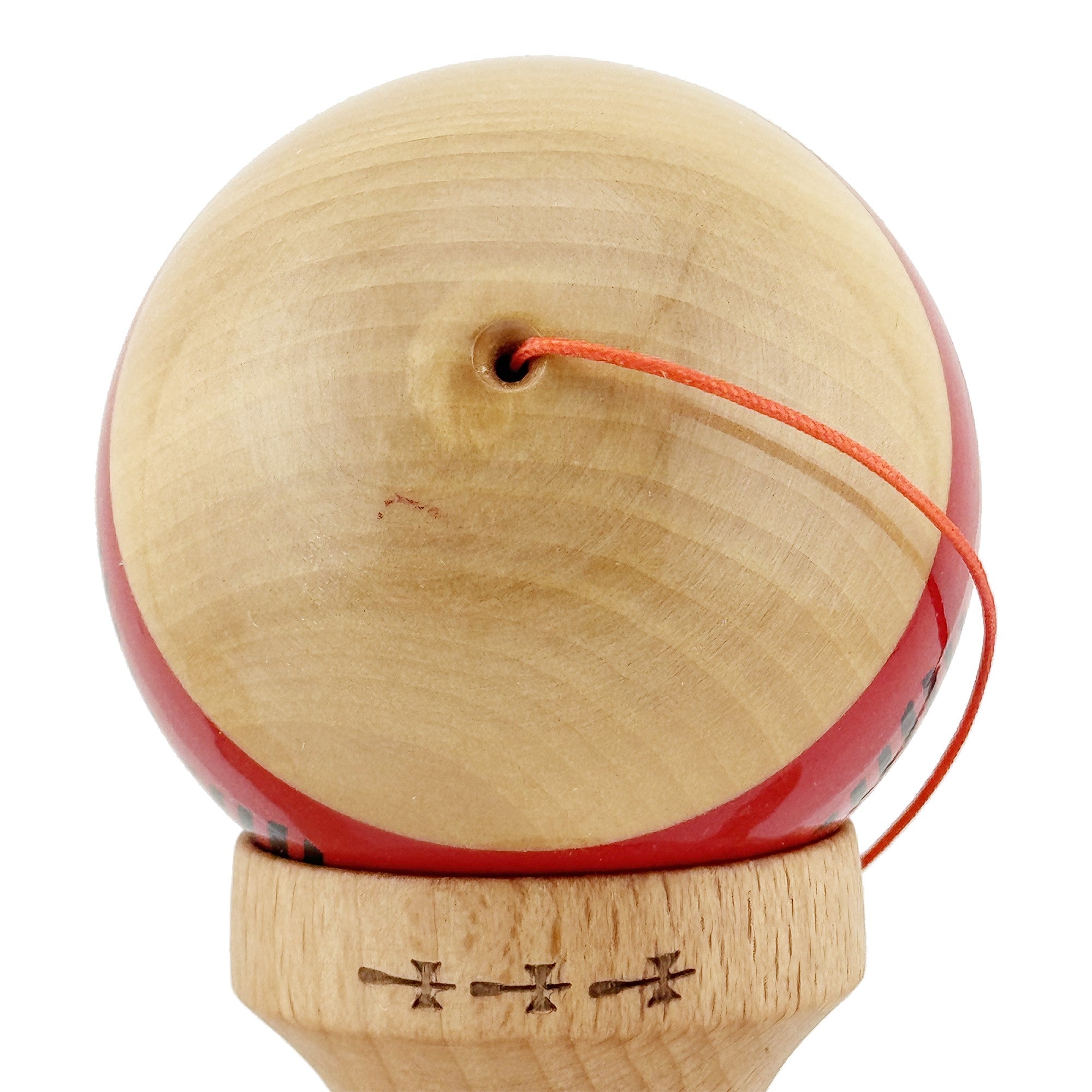 Kendama X FREQUENCY Originala, Profesionala, Big Cups V2, Super Sticky cu Cupe Mari, Rulment Metalic, din lemn 18 cm, Ata 55 cm, Rosu/Maro