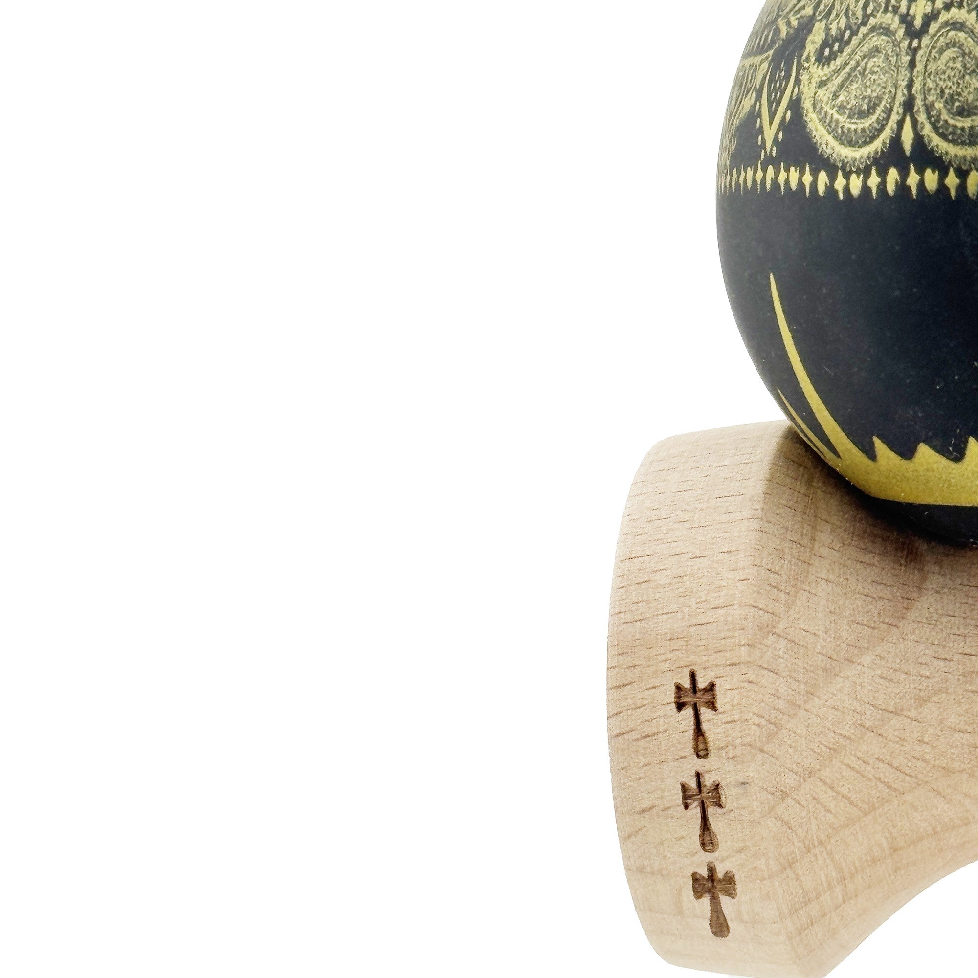 Kendama X Originala, Profesionala, Legendary IMPERIAL, Super Sticky, Cupe Mari KING SIZE V3, Gaura in Baza, Rulment Metalic, din lemn 18 cm, Ata 62/65 cm, Negru/Auriu